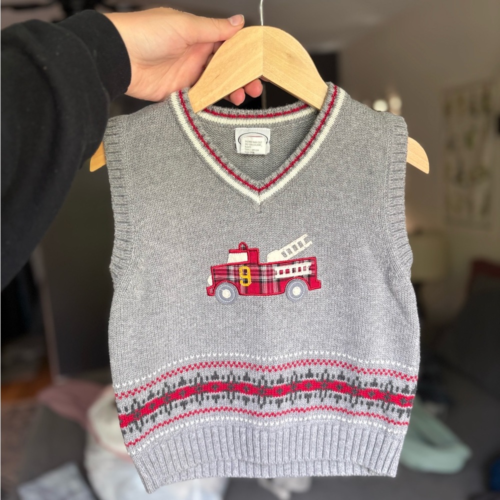 Talbots Gray and Red Kids Sweater Vest